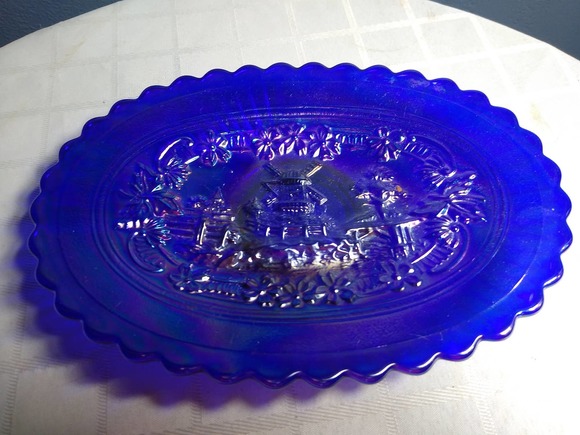 Vintage Imperial Glass Windmill Plate Dresser Tray GORGEOUS Blue COBALT Carnival - Picture 2 of 5